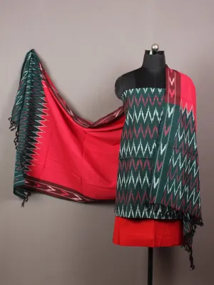 Black Red White Ikat Handwoven Cotton Suit Fabric Set of 3 - S1002039