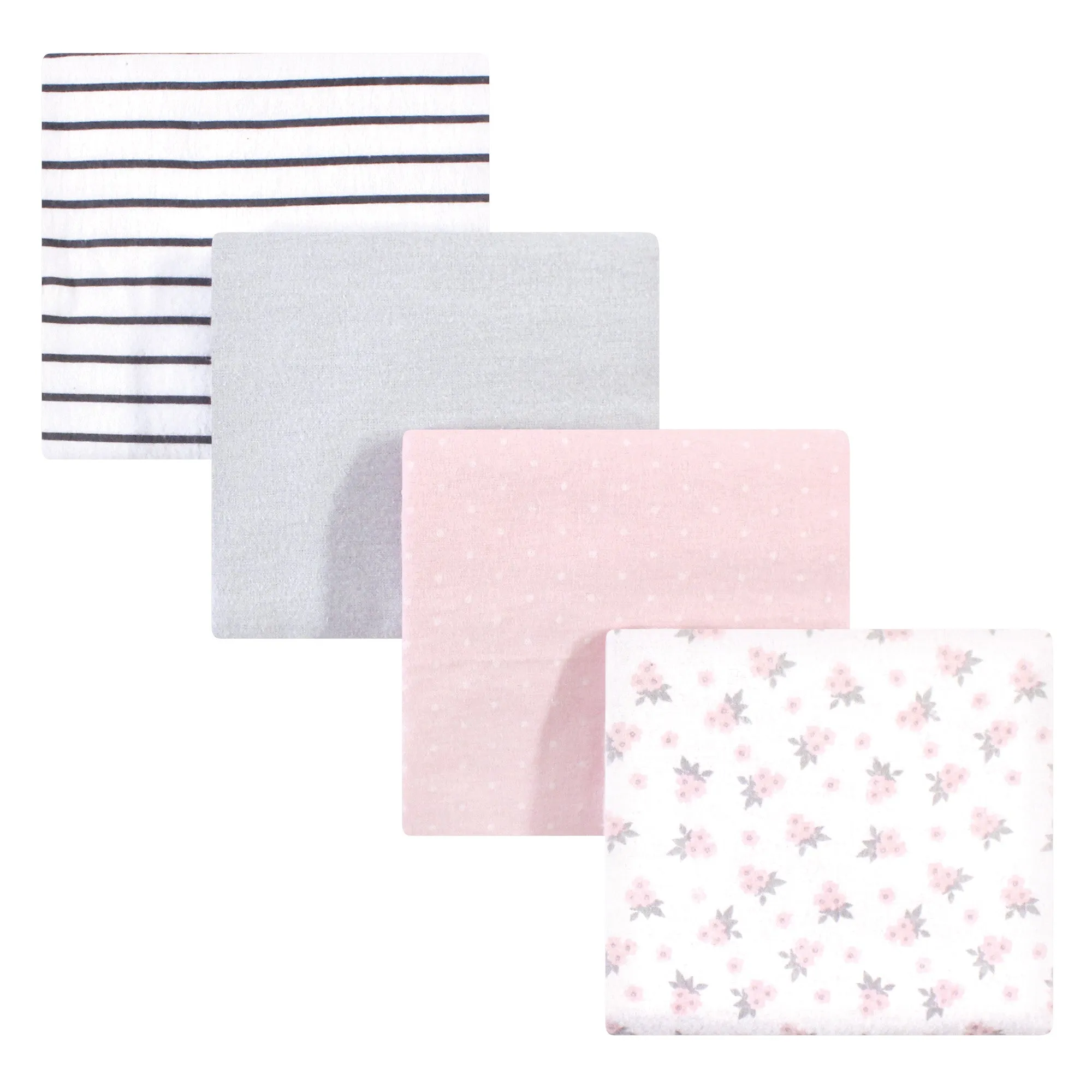 Hudson Baby Cotton Flannel Receiving Blankets, Gray Pink Floral